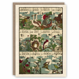 Vintage style Japanese greeting card illustrating birds