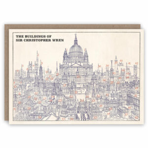 Greeting card illustrating buildings of Christopher Wren