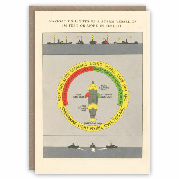 Greeting card illustrating ship navigation lights