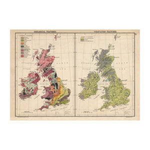 Poster illustrating maps of Britain with geological and vegetation features