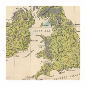 Detail from poster illustrating maps of Britain with geological and vegetation features