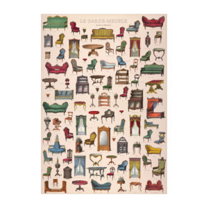 Wrapping paper with a collage of illustrated French furniture