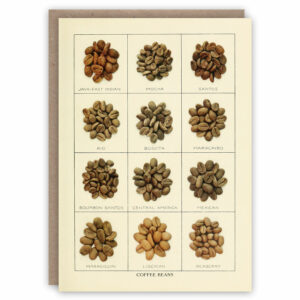 Greeting card illustrating varieties of coffee bean