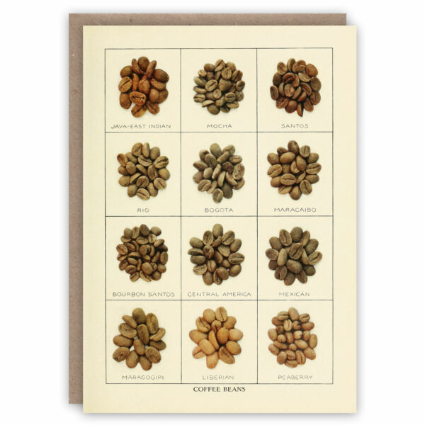 Greeting card illustrating varieties of coffee bean